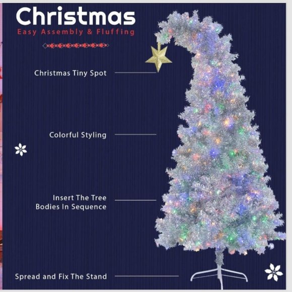 Silver Bent Top 6 Ft Artificial Christmas Tree With Gold Star - Picture 3 of 6